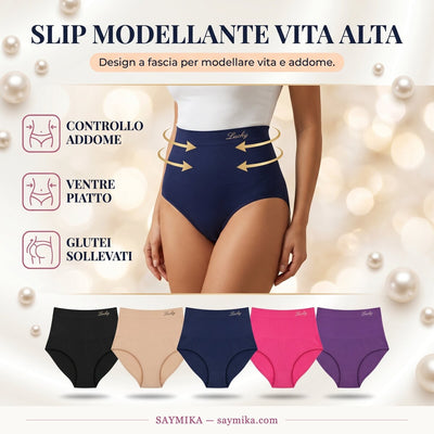 Slip modellante vita alta Saymika, design a fascia, disponibile in più colori