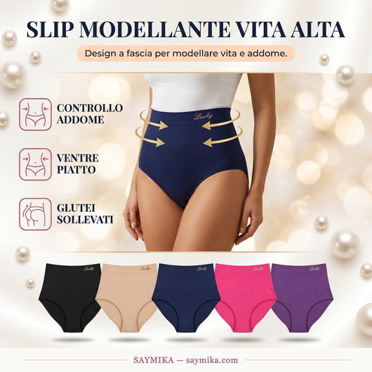 Slip modellante vita alta Saymika, design a fascia, disponibile in più colori